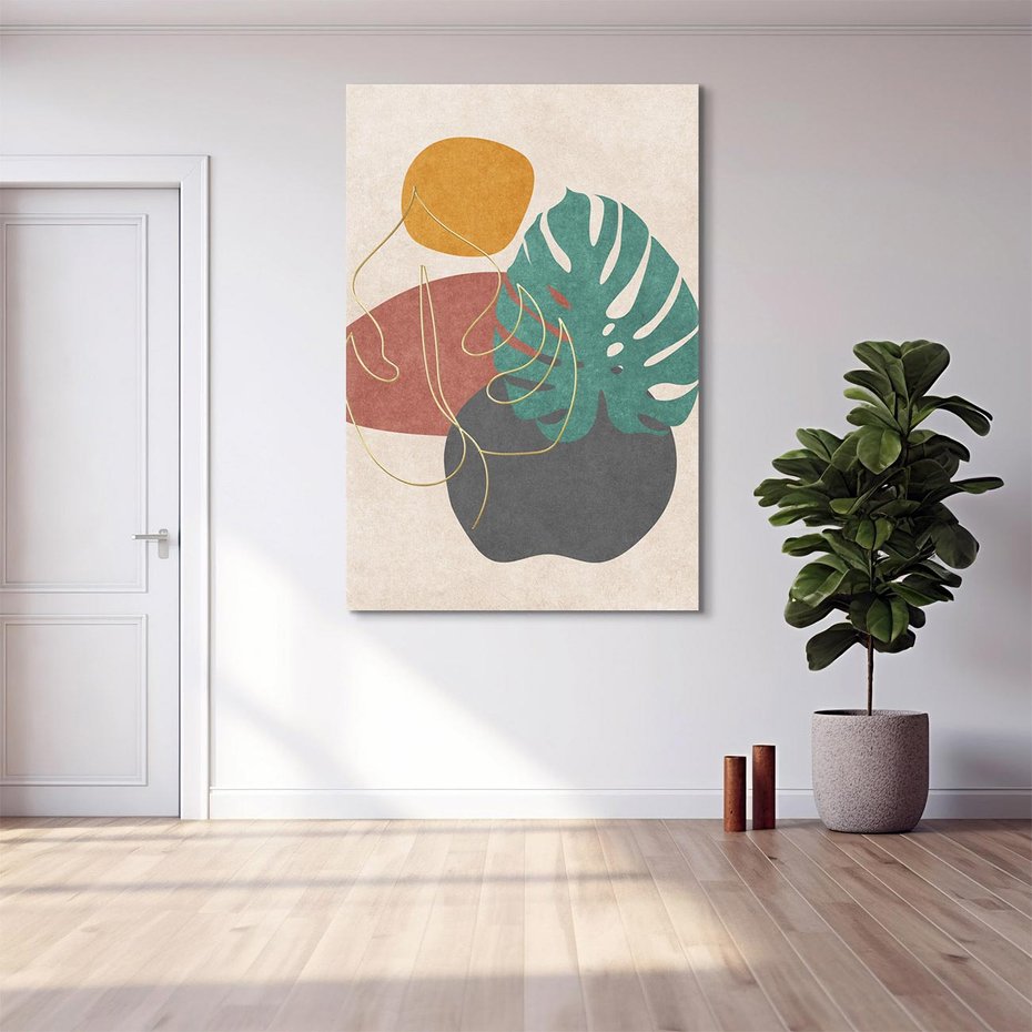 Obraz na płótnie 80x120 - Akwarelowa Magia Liści - grafika, styl mid century