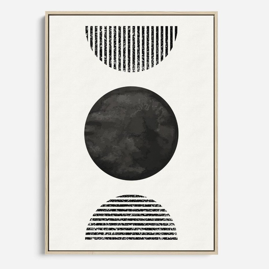 Obraz w ramie 80x120 - Tajemnicza Kompozycja - abstrakcyjne czarno białe formy, minimalizm - rama drewno