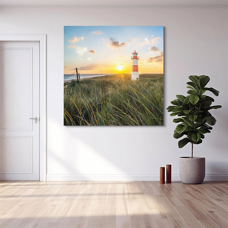 Obraz na płótnie 80x80 - Magia latarni przy zachodzie - latarnia, zachód