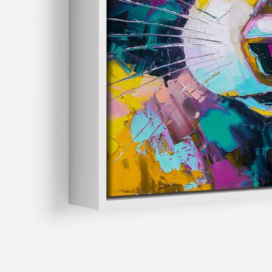 Obraz w ramie 80x80 - Przebudzenie snu artysty - zbliżenie, kolorowy portret szopa pracza - rama biała