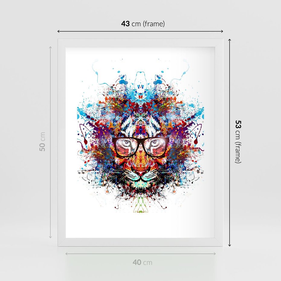 Plakat w ramie 40x50 - Tygrys w graficznej oprawie - tygrys, grafika - rama biała