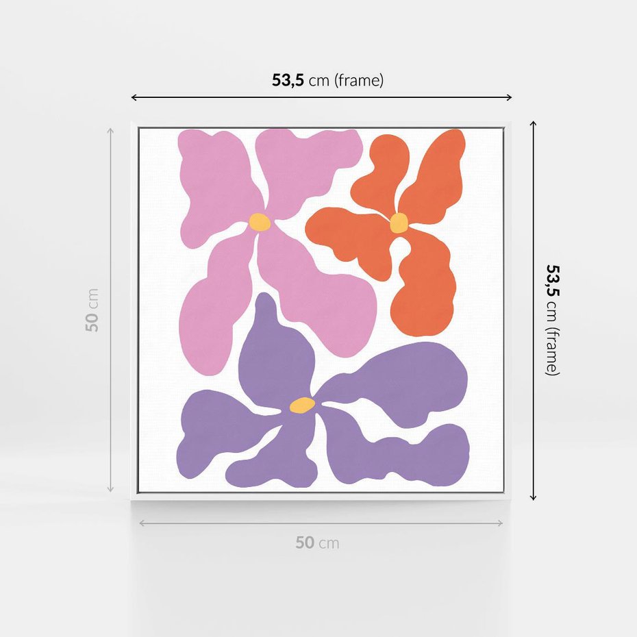 Obraz w ramie 50x50 - Bezgraniczne Wibracje - abstrakcyjne kolorowe kwiaty, minimlizm - rama biała