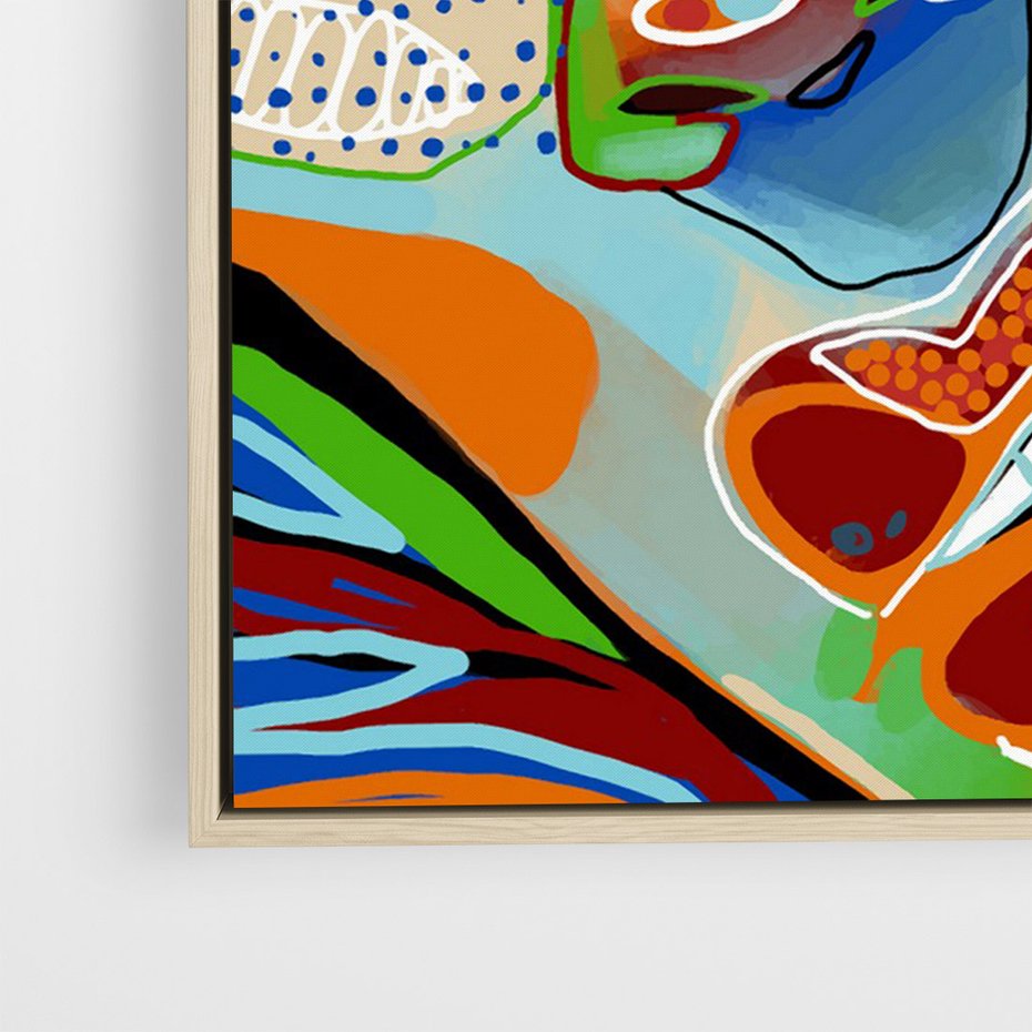 Obraz w ramie 80x120 - Wibracje Kształtów - abstrakcyjny portret kobiety, twarz - rama drewno