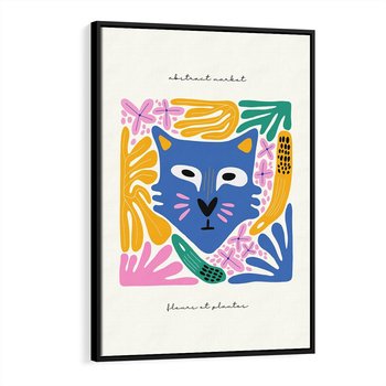 Obraz w ramie 50x70 - Kolorowe Spektrum - abstrakcyjny plakat, niebieski kot - rama czarna