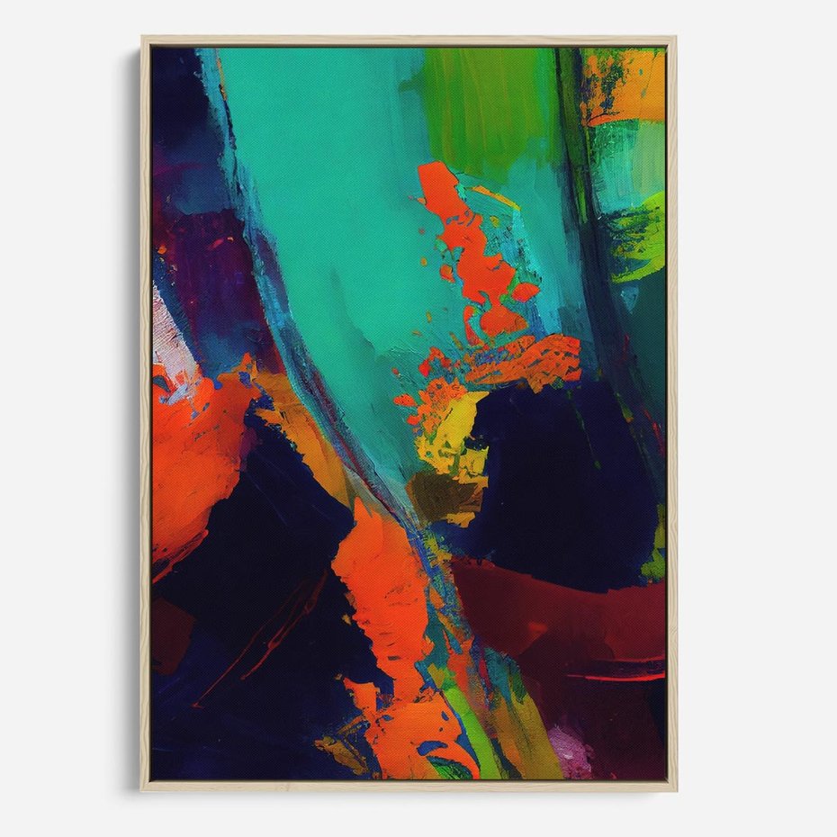 Obraz w ramie 50x70 - Abstrakcyjne wizje czasu - żywe radosne kolory, plamy kolory - rama drewno