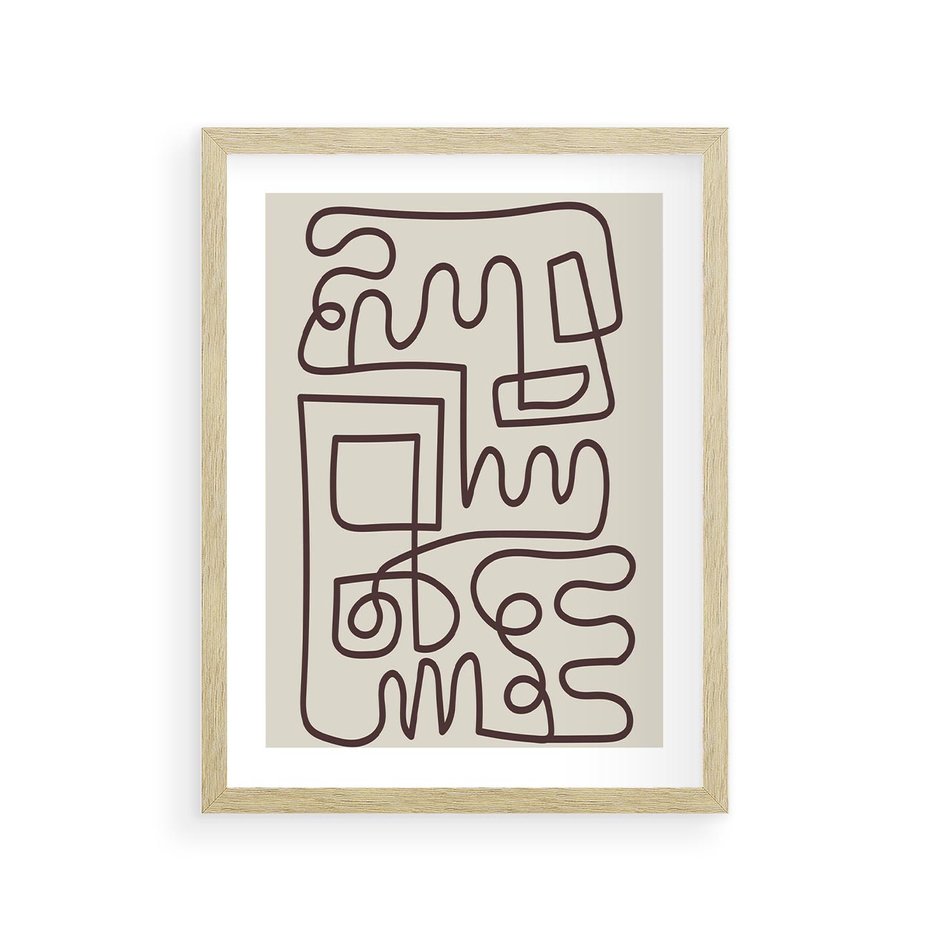 Plakat w ramie 30x40 - Etniczna Abstrakcja - nowoczesna boho grafika, abstrakcja - rama drewno