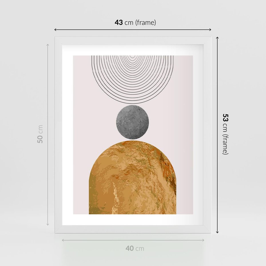 Plakat w ramie 40x50 - Złote Półkole w Sztuce Geometrii - grafika, złote półkole - rama biała