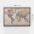 Obraz w ramie 100x70 - Światło Przeszłości - retro mapa świata, mapa - rama czarna