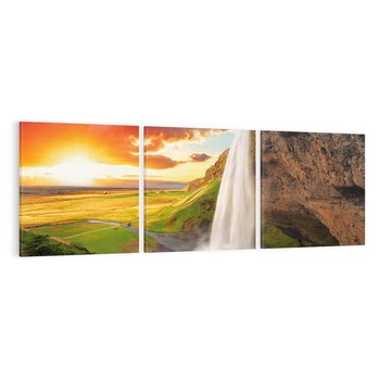 Obraz na płótnie 90x30 - Zachód słońca nad islandzkim wodospadem - Islandia, wodospad