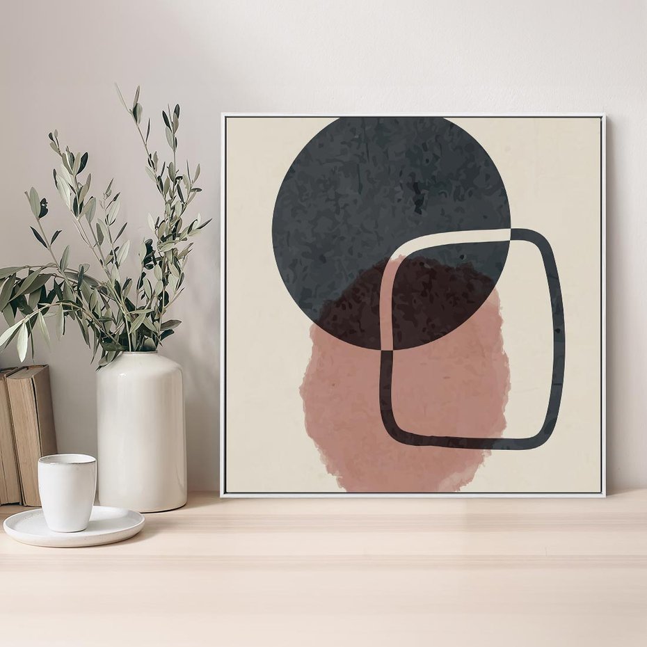 Obraz w ramie 80x80 - Abstrakcyjna Harmonia - abstrakcyjne nieregularne kształty, minimalistyczny plakat - rama biała