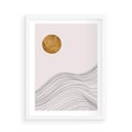 Plakat w ramie 50x70 - Minimalistyczne Słońce: Blask i Złoto - grafika, minimalizm - rama biała