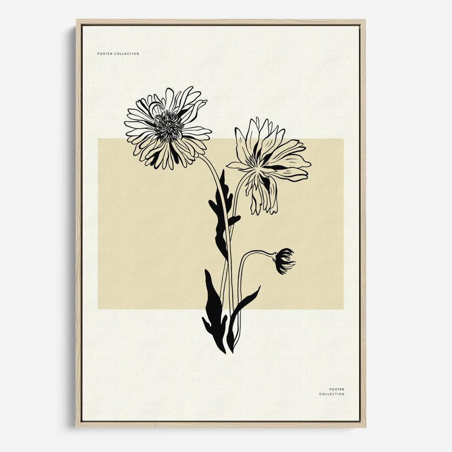 Obraz w ramie 80x120 - Kwiatowe Płótno - kwiaty, typografia - rama drewno