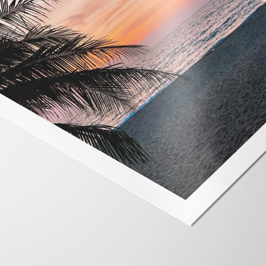 Plakat bez ramy 30x40 - Tropikalny Zachód Słońca: Piękno Palmy - palma, nad morzem
