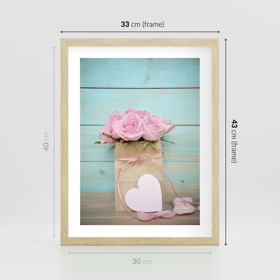 Plakat w ramie 30x40 - Uczucie W Pełnym Rozkwicie - kwiaty, romantyczne - rama drewno