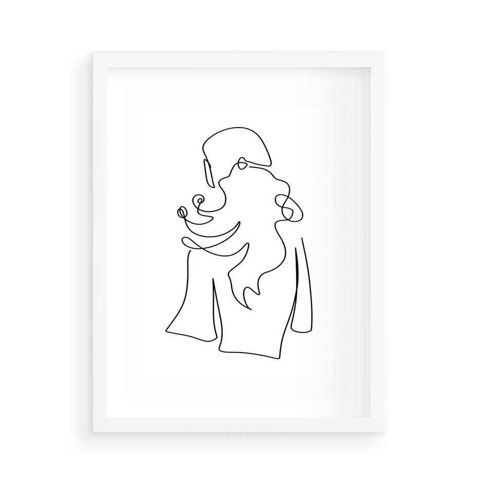 Plakat w ramie 50x70 - Zaklęte Linie - szkic kobiety, jedną linia - rama biała