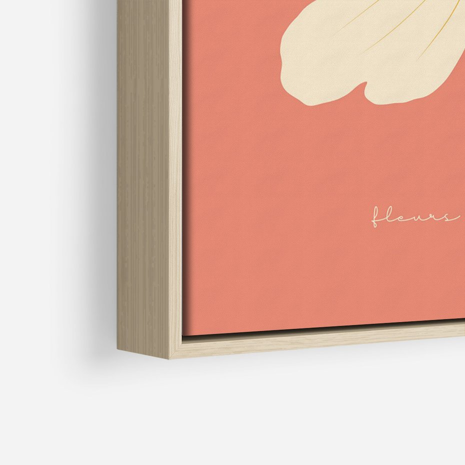 Obraz w ramie 50x70 - Malowane Kolorowe Echa - minimalistyczna grafika, biały kwiat na różowym tle - rama drewno