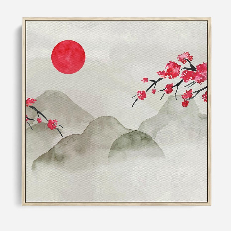 Obraz w ramie 80x80 - Harmonia Japandi - styl japandi, japonia - rama drewno