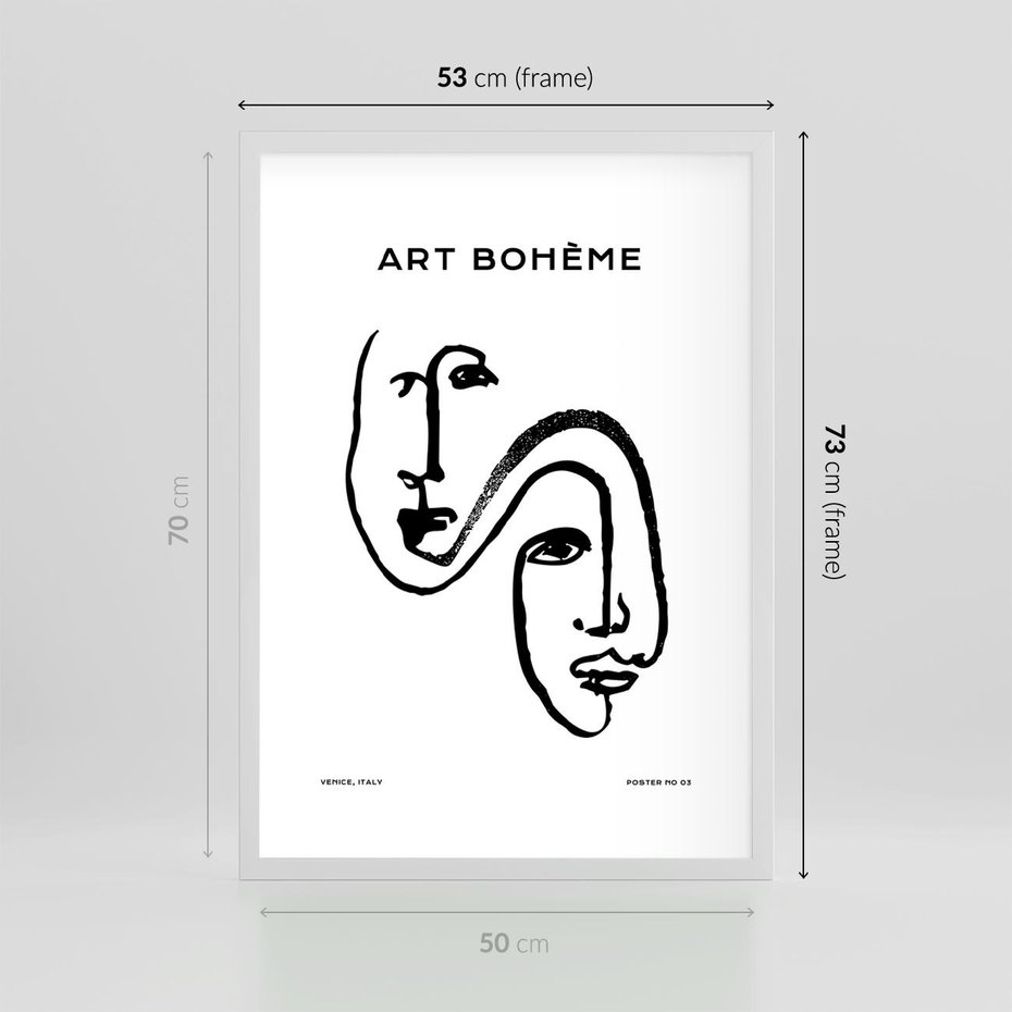 Plakat w ramie 50x70 - Rozbijające Granice Boho - boho sztuka, twarze - rama biała