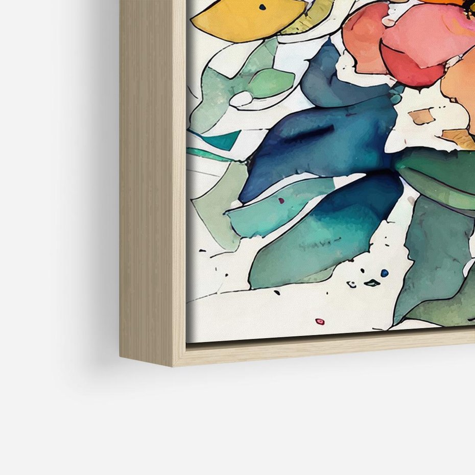 Obraz w ramie 70x50 - Kwiatowy Impuls Kolorów - abstrakcyjne kolorowe kwiaty, szkic - rama drewno