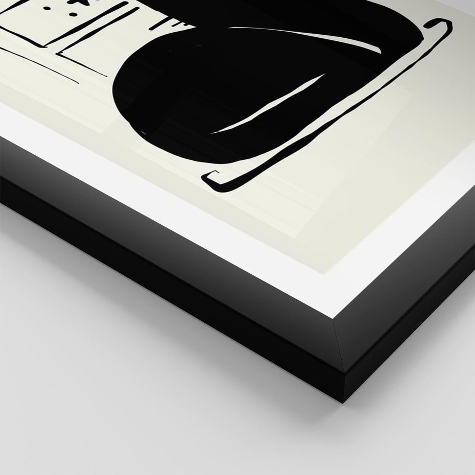 Plakat w ramie 50x70 - Czarny Kot: Prosta Elegancja - grafika, minimalizm - rama czarna