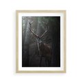 Plakat w ramie 40x50 - Jeleń wśród lasu - jeleń, las - rama drewno