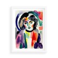 Plakat w ramie 50x70 - Subtelne Akwarelowe Ulotności - abstrakcyjny akwarelowy portret kobiety, rozmyte farby - rama biała