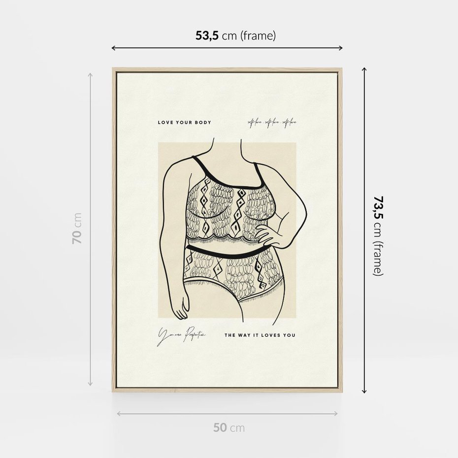 Obraz w ramie 50x70 - Spojrzenia Wewnętrznych Widoków - nowoczesna sztuka kobieca, plakat - rama drewno