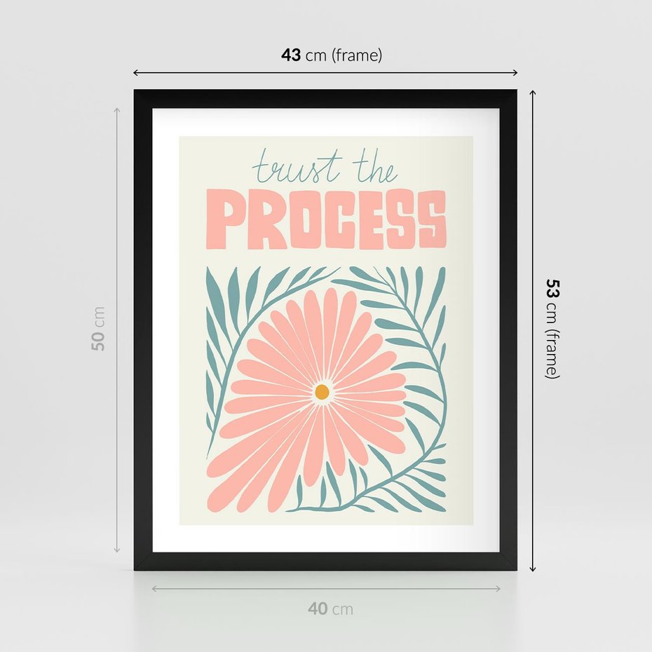 Plakat w ramie 40x50 - Symfonia Światła - typografia, pastelowa stokrotka - rama czarna