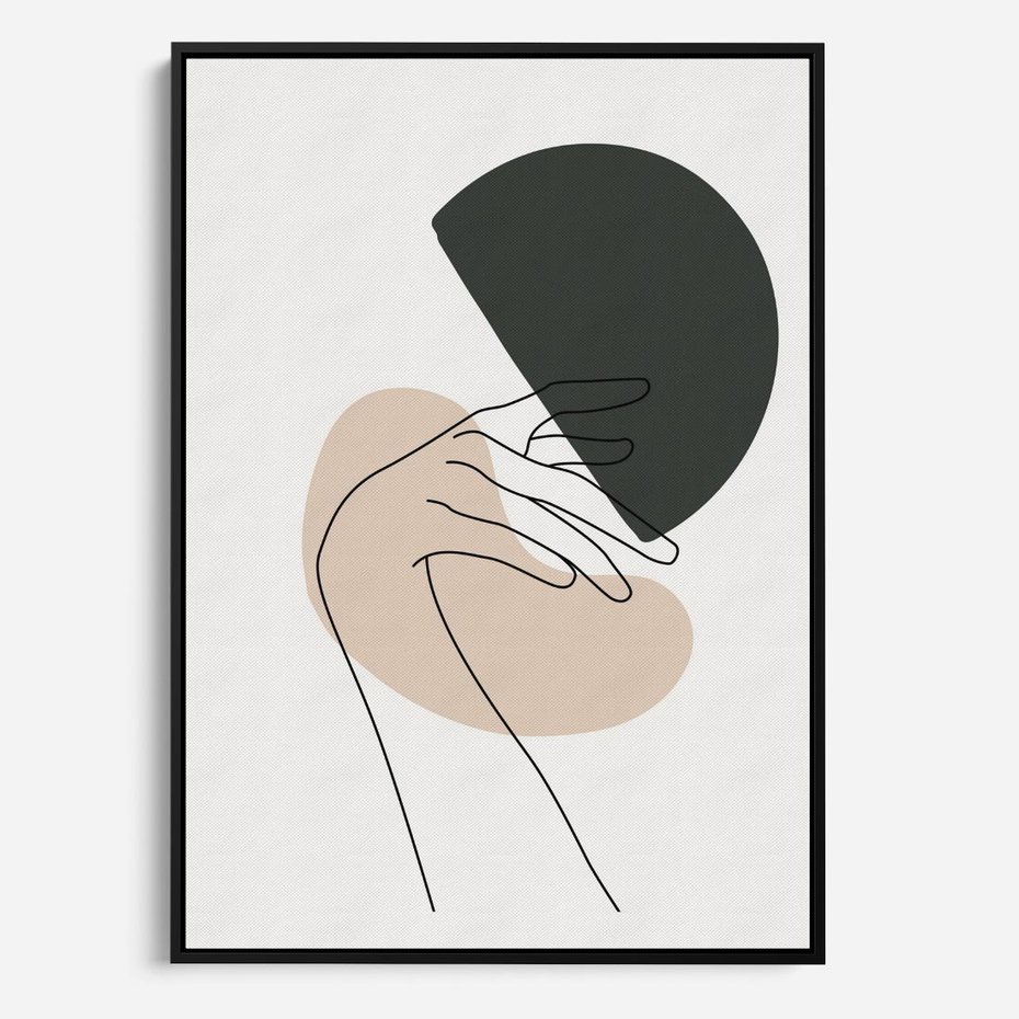 Obraz w ramie 50x70 - Przenikające Kształty - szkic jedną linią, one line - rama czarna