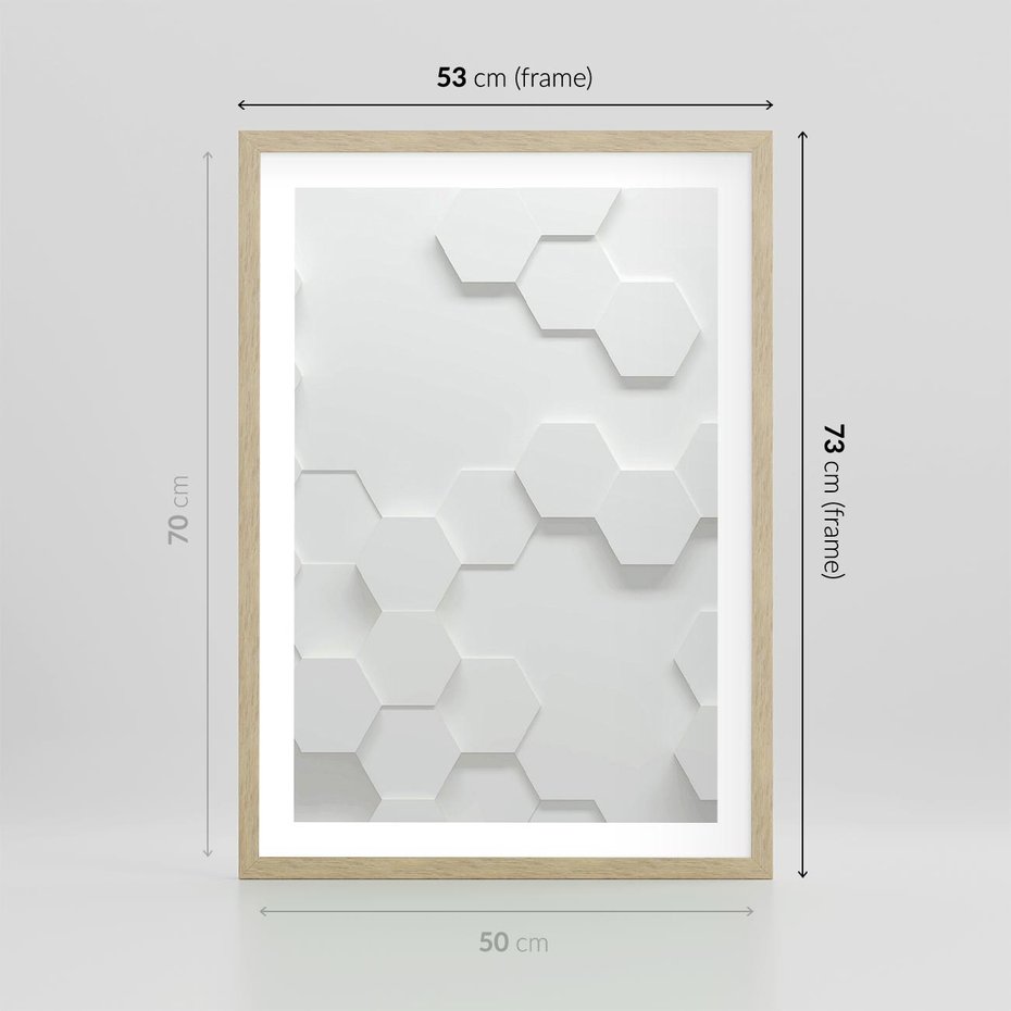 Plakat w ramie 50x70 - Przestrzenne Zabawy - geometryczne, 3D - rama drewno