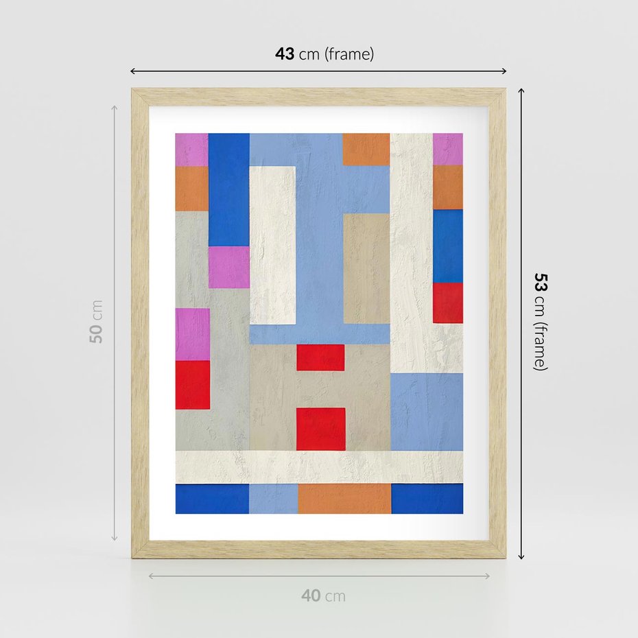 Plakat w ramie 40x50 - Bezczasowe Przenikanie Kształtów - abstrakcyjne geometryczne kształty, olejny obraz - rama drewno