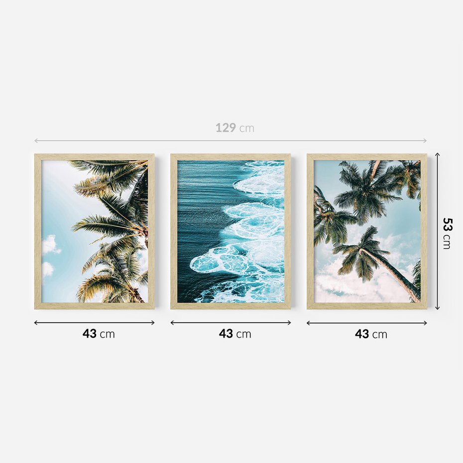 Zestaw obrazy w ramie 40x50 galeria - Tropikalna, plaża, morze, palmy - rama drewno