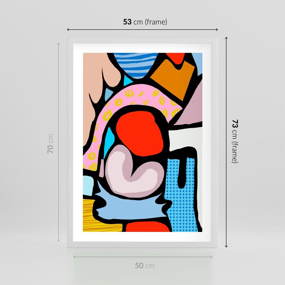 Plakat w ramie 50x70 - Czarny Komiks - abstrakcyjne formy, komiksowy styl - rama biała