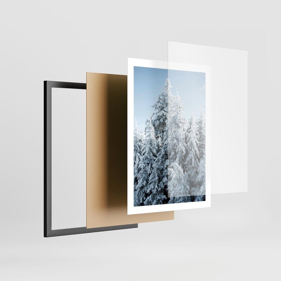 Plakat w ramie 50x70 - Magia Śnieżnych Drzew - zima, iglaste drzewa - rama czarna