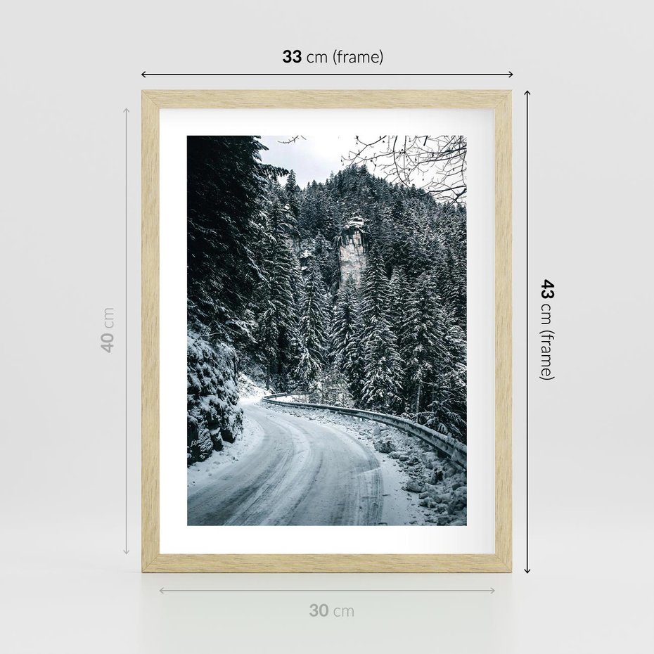 Plakat w ramie 30x40 - Zimowa Przygoda - zima w górach, droga - rama drewno