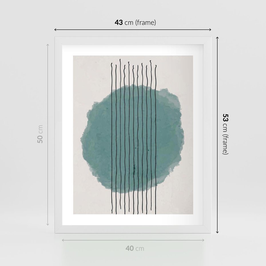 Plakat w ramie 40x50 - Podróżne Inspiracje - abstrakcyjna akwarelowa plama, nieregularne kreski - rama biała