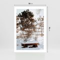Plakat bez ramy 50x70 - Ławka Pod Śniegiem - zimowy pejzaż, ławka pod śniegiem