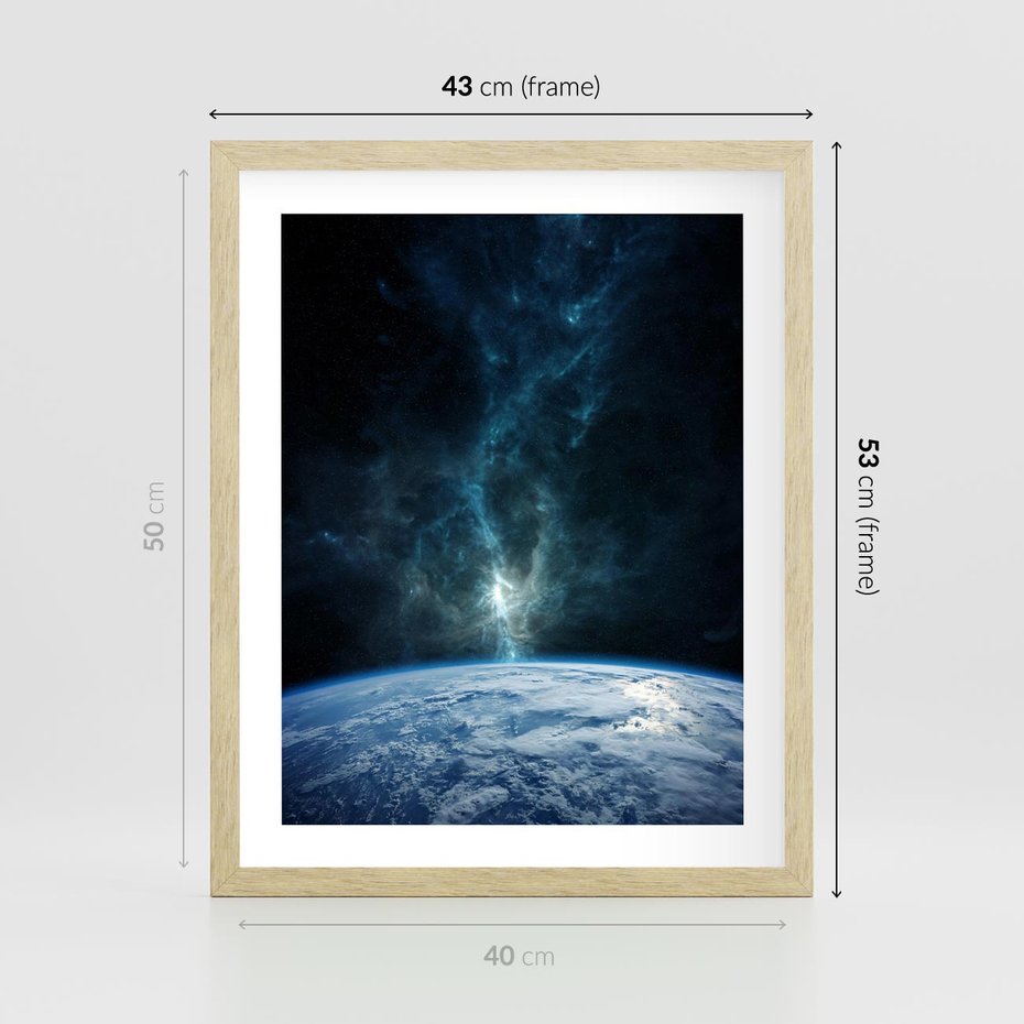 Plakat w ramie 40x50 - Wędrówka przez galaktyki - ziemia, kosmos - rama drewno