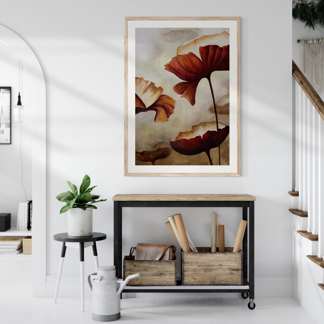Plakat w ramie 50x70 - Sztuka Kwiatów - kwiaty, sztuka - rama drewno