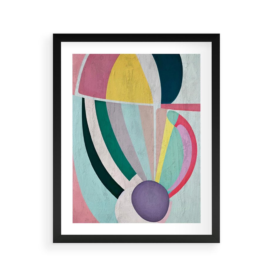 Plakat w ramie 40x50 - Podróżne Echa Przestrzeni - abstrakcyjne dziwne kształty, olejny obraz - rama czarna