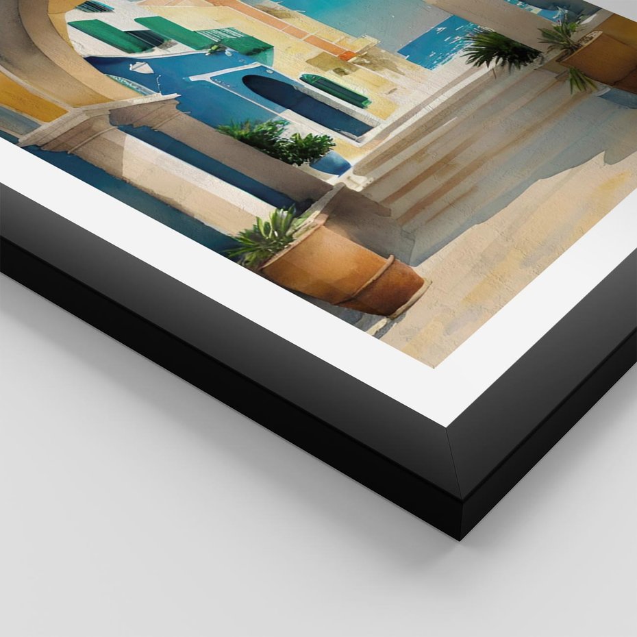Plakat w ramie 40x50 - Nadmorskie Łuki - akwarela, śródziemnomorski klimat - rama czarna