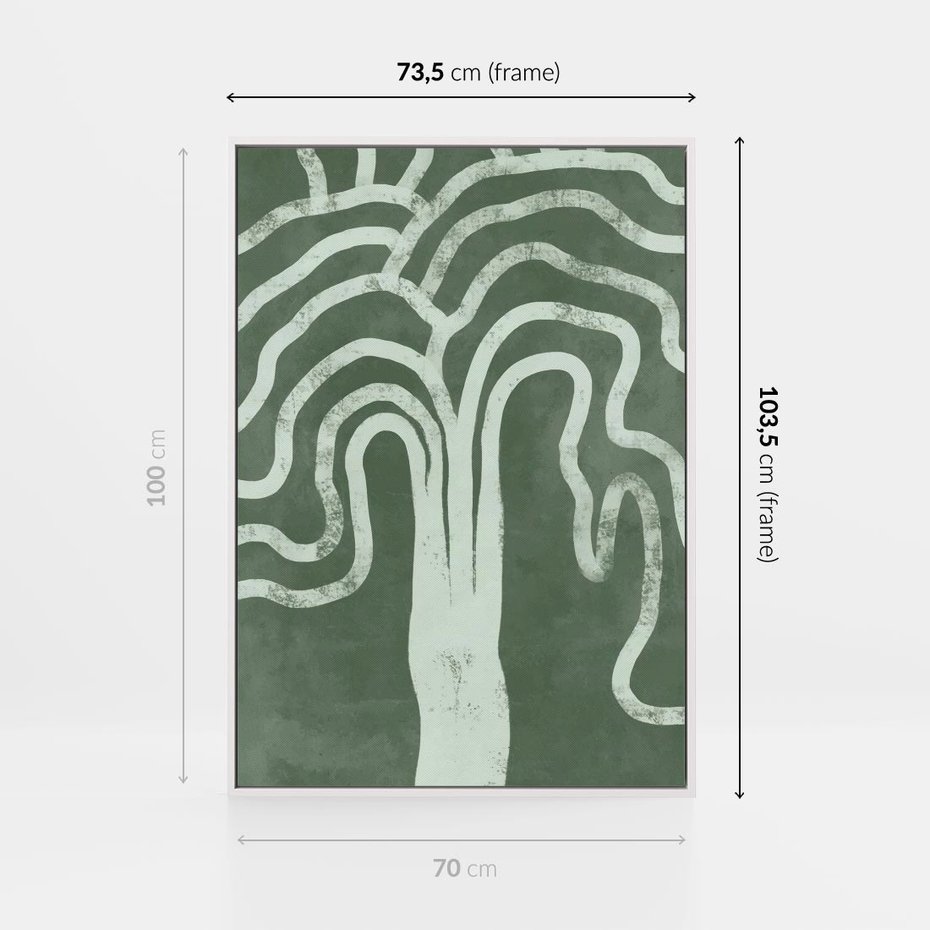 Obraz w ramie 70x100 - Inspirujące Zawiłości Zieleni - abstrakcyjny kształt, zielony plakat - rama biała