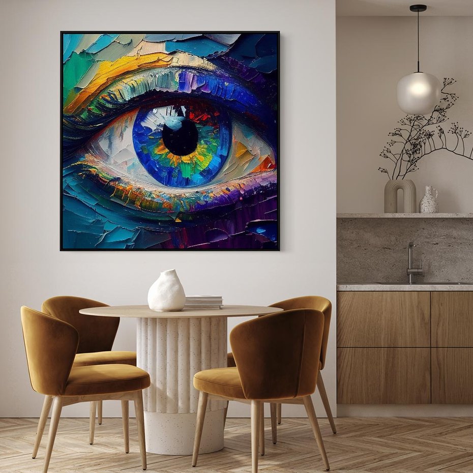 Obraz w ramie 50x50 - Mistyka Tęczowego Oka - oko, obraz olejny - rama czarna