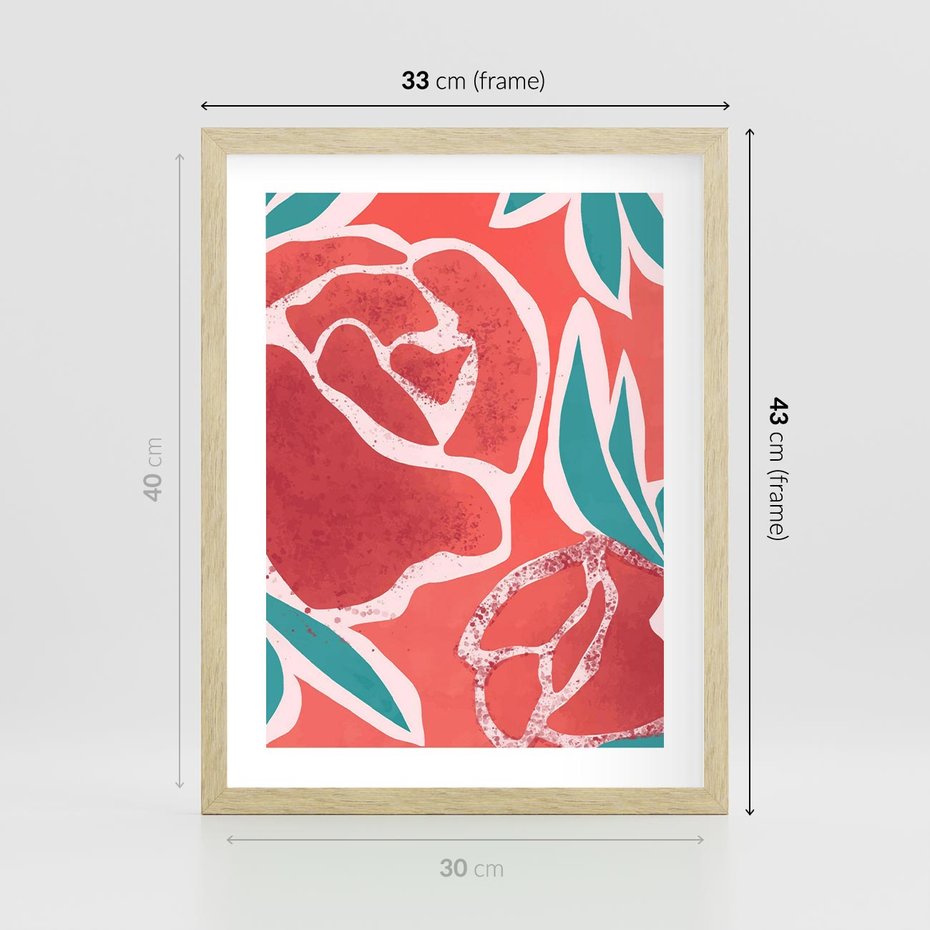 Plakat w ramie 30x40 - Rozkwitające Kształty - nowoczesny plakat, abstrakcyjne róże - rama drewno