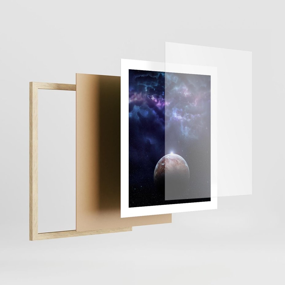 Plakat w ramie 40x50 - Kosmos - Ziemia i Księżyc - kosmos, ziemia - rama drewno