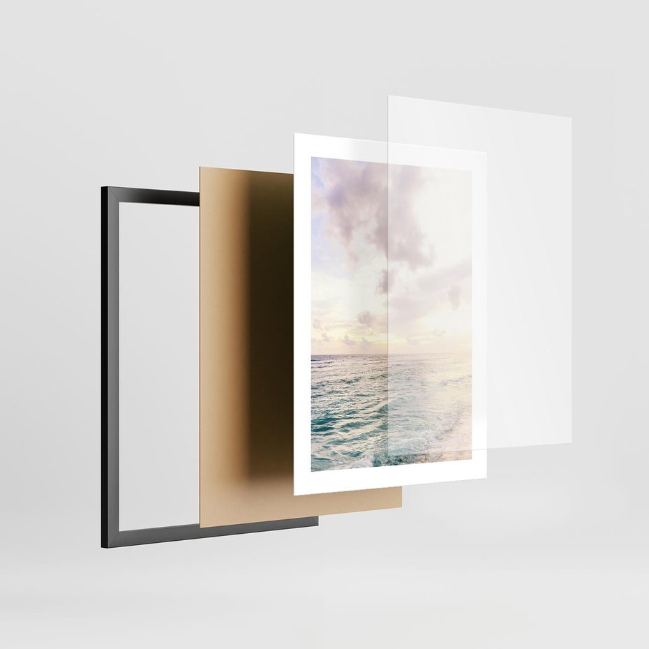 Plakat w ramie 30x40 - Pastelowa Plaża - plaża, pastelowe kolory - rama czarna