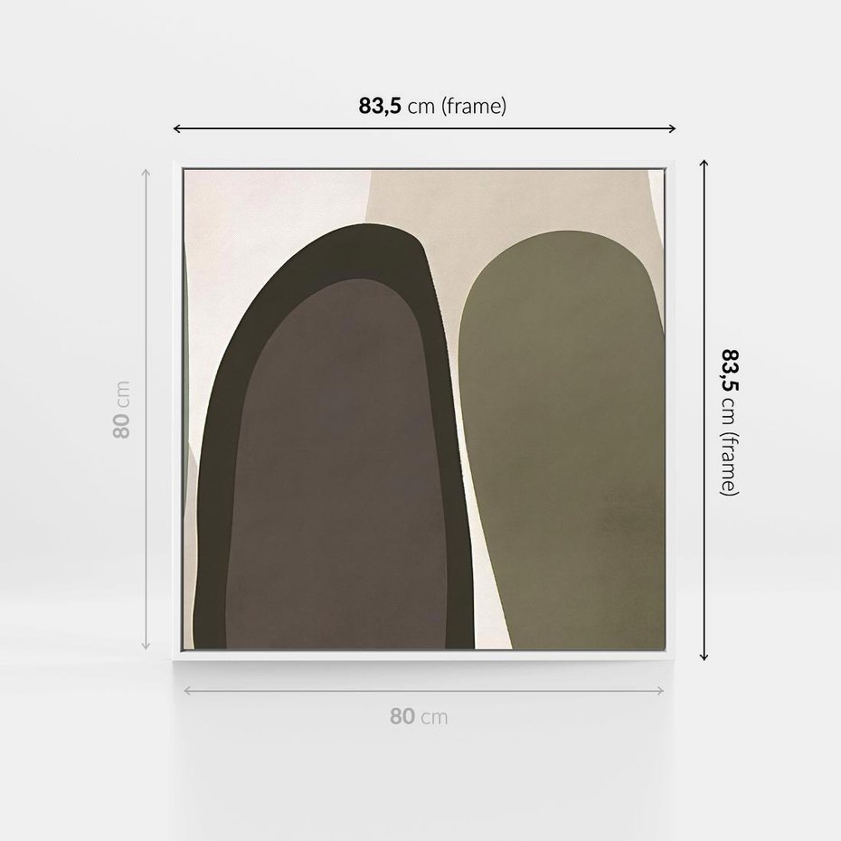 Obraz w ramie 80x80 - Fale w Zieleni - abstrakcyjne kształty, zgaszona zieleń - rama biała