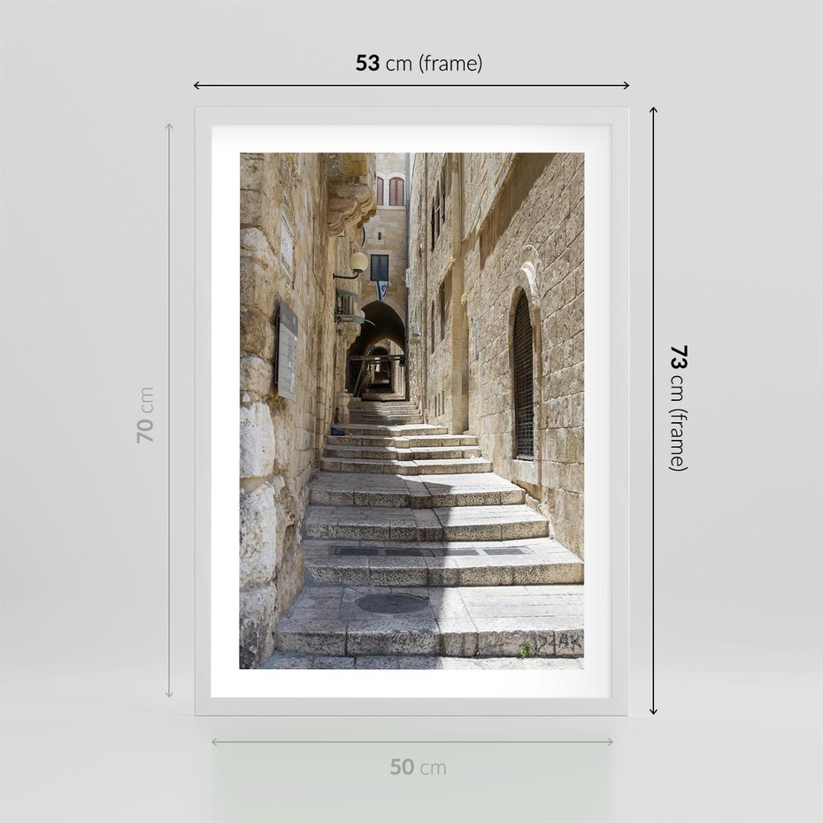 Plakat w ramie 50x70 - Urok uliczki: perspektywa miasta - uliczka, perspektywa - rama biała