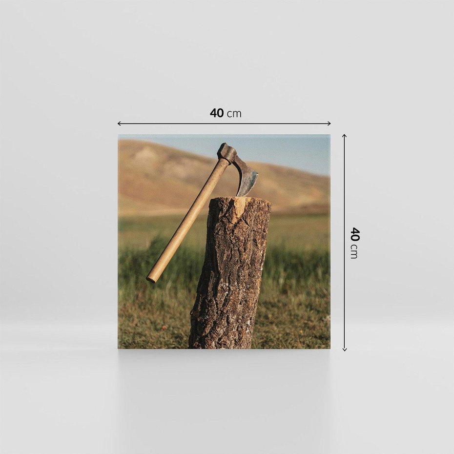 Obraz na płótnie 40x40 - Lasowa siła w drewnie - las, siekiera