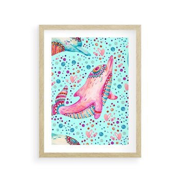 Plakat w ramie 40x50 - Lekkość W Ruchu - delfin, akwarela - rama drewno